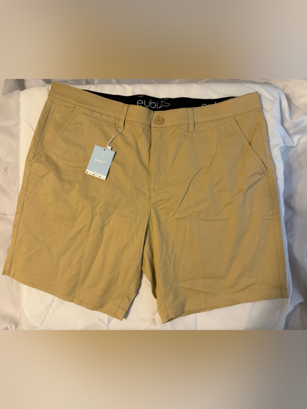 NWT Eubi Mens 2XL Khaki Tan Stretch Chino Shorts 7 Inch Inseam Casual Golf Flat